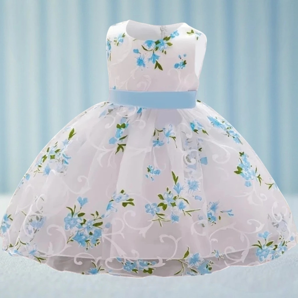 Floral White and Blue Dress